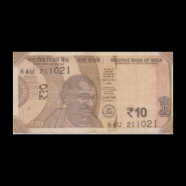 10 Indian Rupee Note Mahatma Gandhi Sun Temple Konark - Urjit R Patel (Birthday Note-21-October-0021)