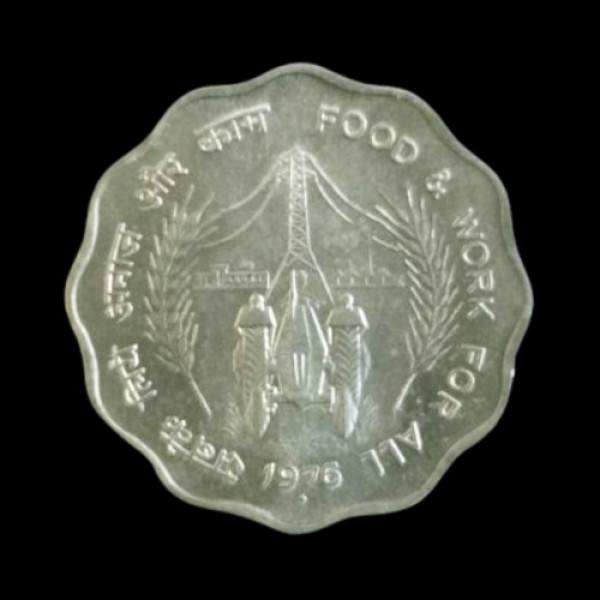 Indian 10 Paisa Coin – 1976 (Food and Work for All)