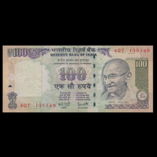100 Indian Rupee Note Mahatma Gandhi Series Y.N.Reddy(2008)