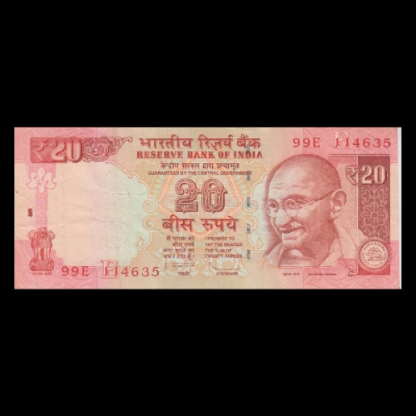 20 Indian Rupee Note Mahatma Gandhi  –Dr. D. Subbarao (2013)