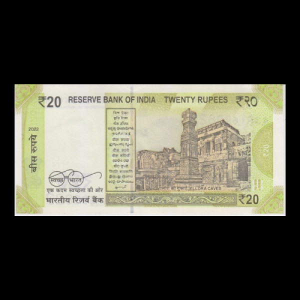 20 Indian Rupee Note  Mahatma Gandhi Ellora Cave – Shaktikant Das(2022)