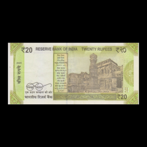 20 Indian Rupee Note Mahatma Gandhi Ellora Cave – Shaktikant Das(2020)