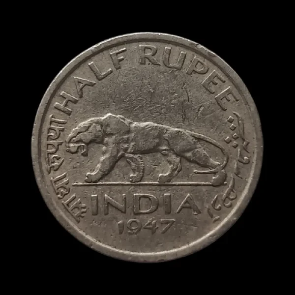 British India 1947 Half Rupee  King George VI Tiger Coin