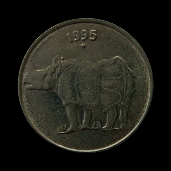 India 25 Paise Rhinoceros Coin 1995