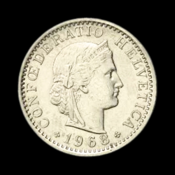 Swiss 20 Rappen (20 Centimes) coin - 1968